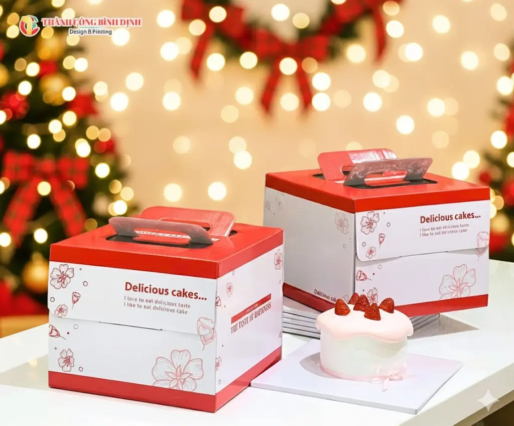 Hộp b&aacute;nh kem đỏ Noel đẹp